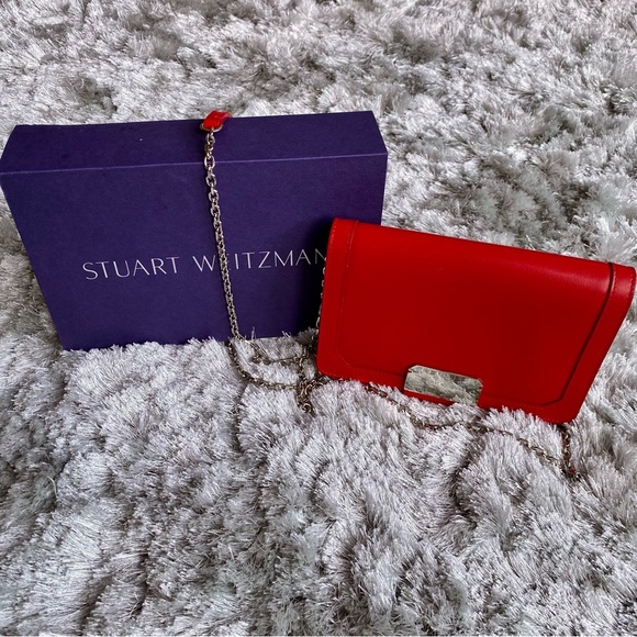 Stuart Weitzman NIB Red Leather Chain Crossbody - Picture 11 of 14